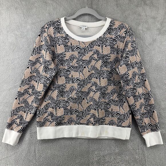 J Crew Sweater Womens S Brown Zebras Novelty Print Terry Crew Neck Long Sleeve - Picture 1 of 15